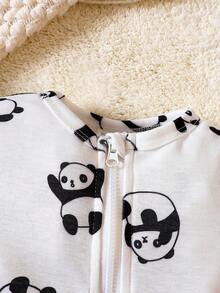 Baby Boy Panda Print Zip Up Snug Fit Sleep Jumpsuit - White - View 4
