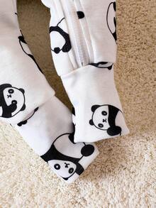 Baby Boy Panda Print Zip Up Snug Fit Sleep Jumpsuit - White - View 6