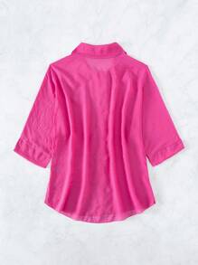 Summer Solid Button Front Kimono - Hot Pink - View 2