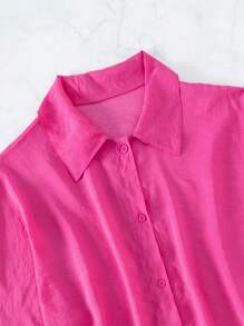 Summer Solid Button Front Kimono - Hot Pink - View 4