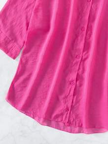 Summer Solid Button Front Kimono - Hot Pink - View 5