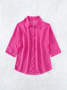 Summer Solid Button Front Kimono - Hot Pink - View 6