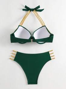 Ladder Cut-Out Push Up Bikini Set - Dark Green - View 2