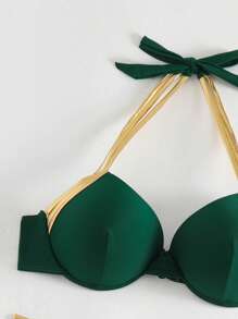 Ladder Cut-Out Push Up Bikini Set - Dark Green - View 4
