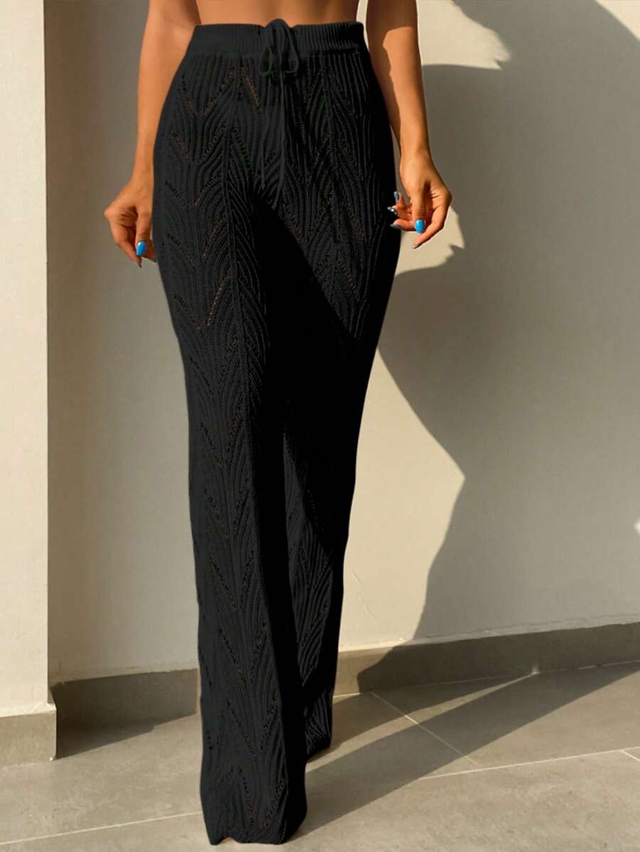 SHEIN Swim Vcay Summer Beach Solid Hollow Out Knitted Cover Up Pants