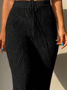SHEIN Swim Vcay Summer Beach Solid Hollow Out Knitted Cover Up Pants - Black - View 4