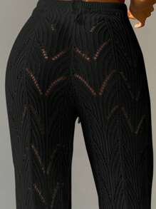 SHEIN Swim Vcay Summer Beach Solid Hollow Out Knitted Cover Up Pants - Black - View 5
