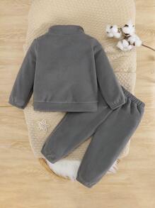 SHEIN Baby Boy Letter Patched Half Zip Thermal Sweatshirt & Sweatpants