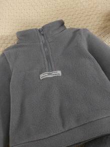 SHEIN Baby Boy Letter Patched Half Zip Thermal Sweatshirt & Sweatpants
