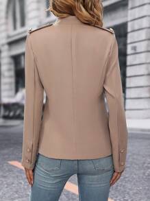 SHEIN LUNE Chất rắn Nút phía trước áo - Màu Khaki - Xem 2