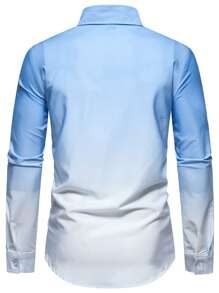 Manfinity Mode Men Ombre Button Up Long Sleeve Vacation Beach Shirt For Husband - Blue and White - View 2