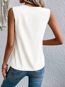 EMERY ROSE 拼接面V領無袖襯衫 - 白色 - 查看 2