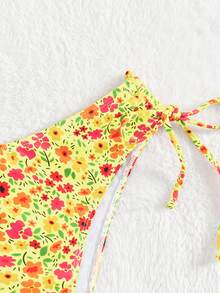 Floral Print Tie Side Bikini Bottom - Multicolor - View 4
