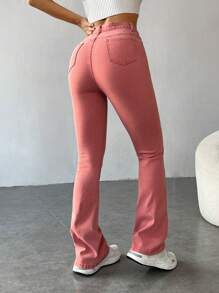 SHEIN EZwear Slant Pocket Flare Leg Jeans - Pink - View 2