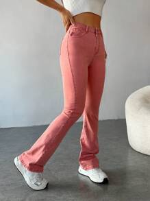 SHEIN EZwear Slant Pocket Flare Leg Jeans - Pink - View 5