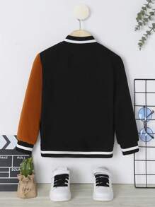 SHEIN Young Boy Bear Patched Bomber Jacket - Black - View 2