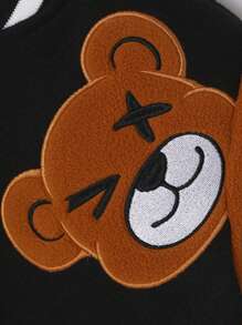 SHEIN Young Boy Bear Patched Bomber Jacket - Black - View 3