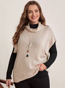 EMERY ROSE Plus Turtleneck Batwing Sleeve Knit Top Without Tee - Camel - View 1
