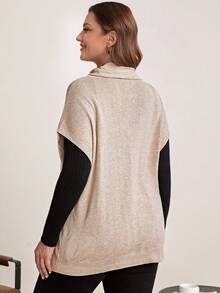 EMERY ROSE Plus Turtleneck Batwing Sleeve Knit Top Without Tee - Camel - View 2