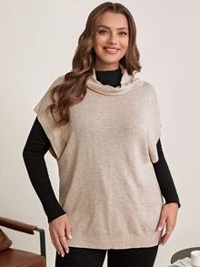 EMERY ROSE Plus Turtleneck Batwing Sleeve Knit Top Without Tee - Camel - View 3