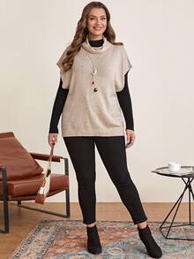 EMERY ROSE Plus Turtleneck Batwing Sleeve Knit Top Without Tee - Camel - View 4