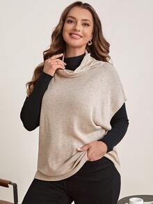 EMERY ROSE Plus Turtleneck Batwing Sleeve Knit Top Without Tee - Camel - View 5
