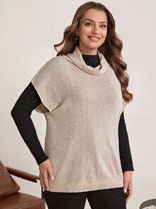 EMERY ROSE Plus Turtleneck Batwing Sleeve Knit Top Without Tee - Camel - View 6