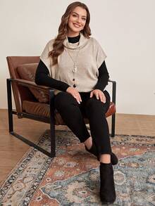 EMERY ROSE Plus Turtleneck Batwing Sleeve Knit Top Without Tee - Camel - View 7