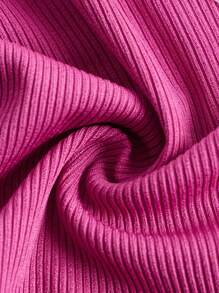 SHEIN ICON Plus Top-stitching Notched Neck Crop Tee - Hot Pink - View 5