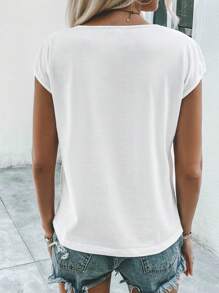 SHEIN LUNE Đồ họa Hình tay cánh Áo thun - trắng - Xem 2