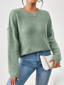 Chiquease Jersey unicolor de hombros caídos - Verde - Ver 1