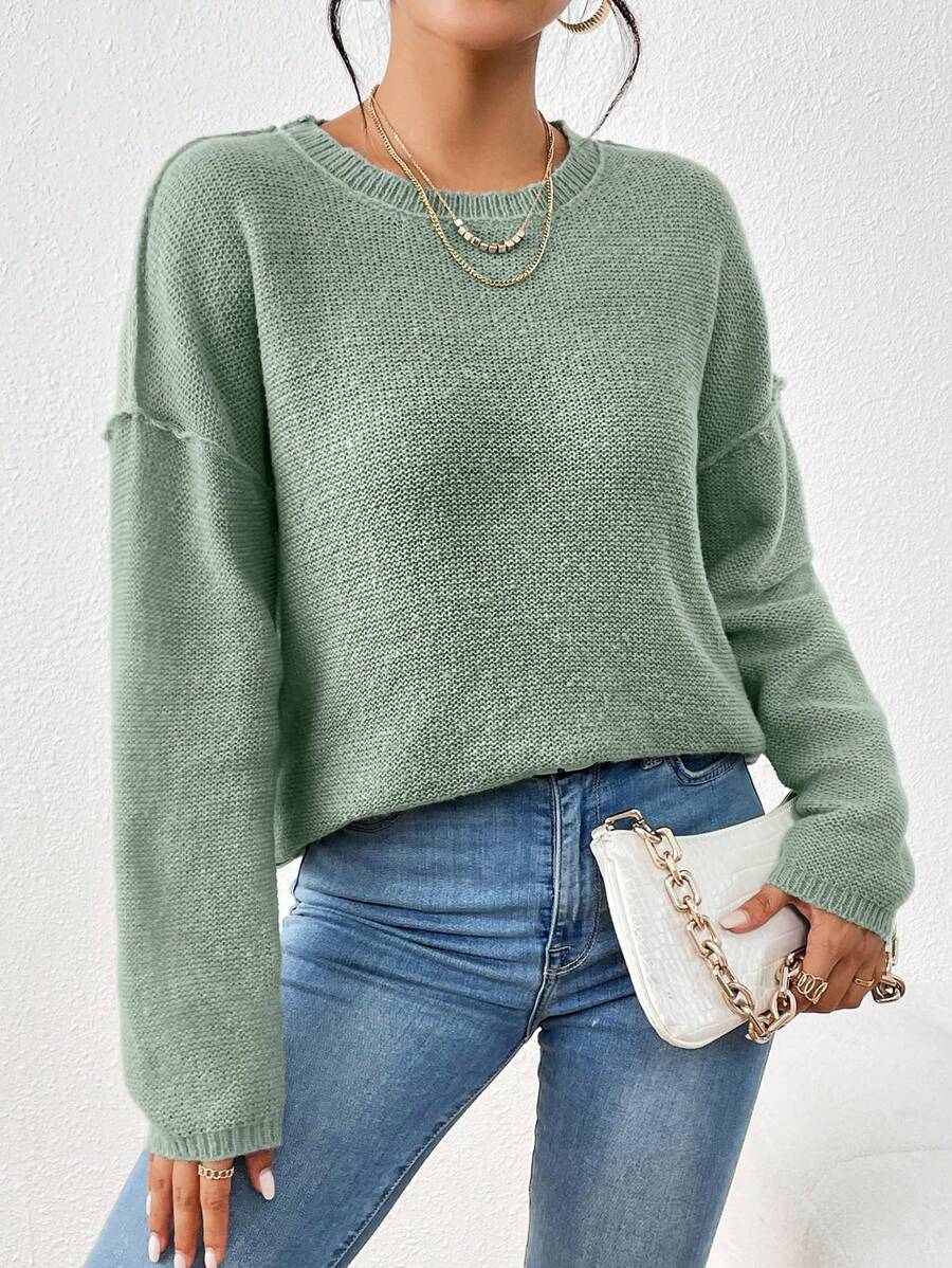 Chiquease Jersey unicolor de hombros caídos - Verde - Ver 1