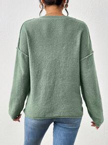 Chiquease Jersey unicolor de hombros caídos - Verde - Ver 2