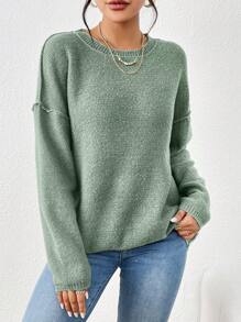 Chiquease Jersey unicolor de hombros caídos - Verde - Ver 3