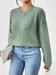 Chiquease Jersey unicolor de hombros caídos - Verde - Ver 4