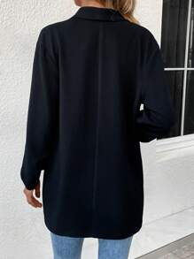 SHEIN LUNE Chất rắn Mở Mặt trước Khăn quàng Áo vest - màu đen - Xem 2