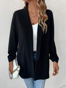 SHEIN LUNE Chất rắn Mở Mặt trước Khăn quàng Áo vest - màu đen - Xem 5