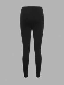 SHEIN 青少年女孩標語圖案側拼接織帶緊身打底褲 - 彩色 - 查看 2