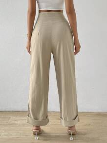 Chiquease Plicated Detail Roll Up Hem Wide Leg Trousers - Khaki - View 2