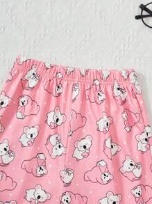 SHEIN Tween Girl Cartoon & Letter Graphic Tee & Trousers PJ Set - Multicolor - View 3