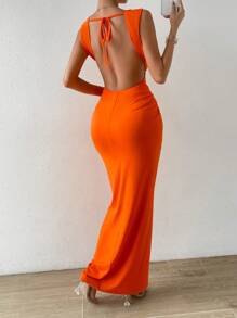 SHEIN Essnce Vestido tank girante delantero de muslo con abertura - Naranja - Ver 4