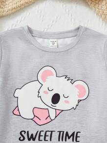 SHEIN Tween Girl Cartoon & Letter Graphic Tee & Trousers PJ Set - Multicolor - View 4