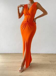 SHEIN Essnce Vestido tank girante delantero de muslo con abertura - Naranja - Ver 2