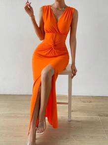 SHEIN Essnce Vestido tank girante delantero de muslo con abertura - Naranja - Ver 5