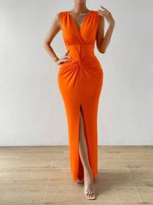 SHEIN Essnce Vestido tank girante delantero de muslo con abertura - Naranja - Ver 6