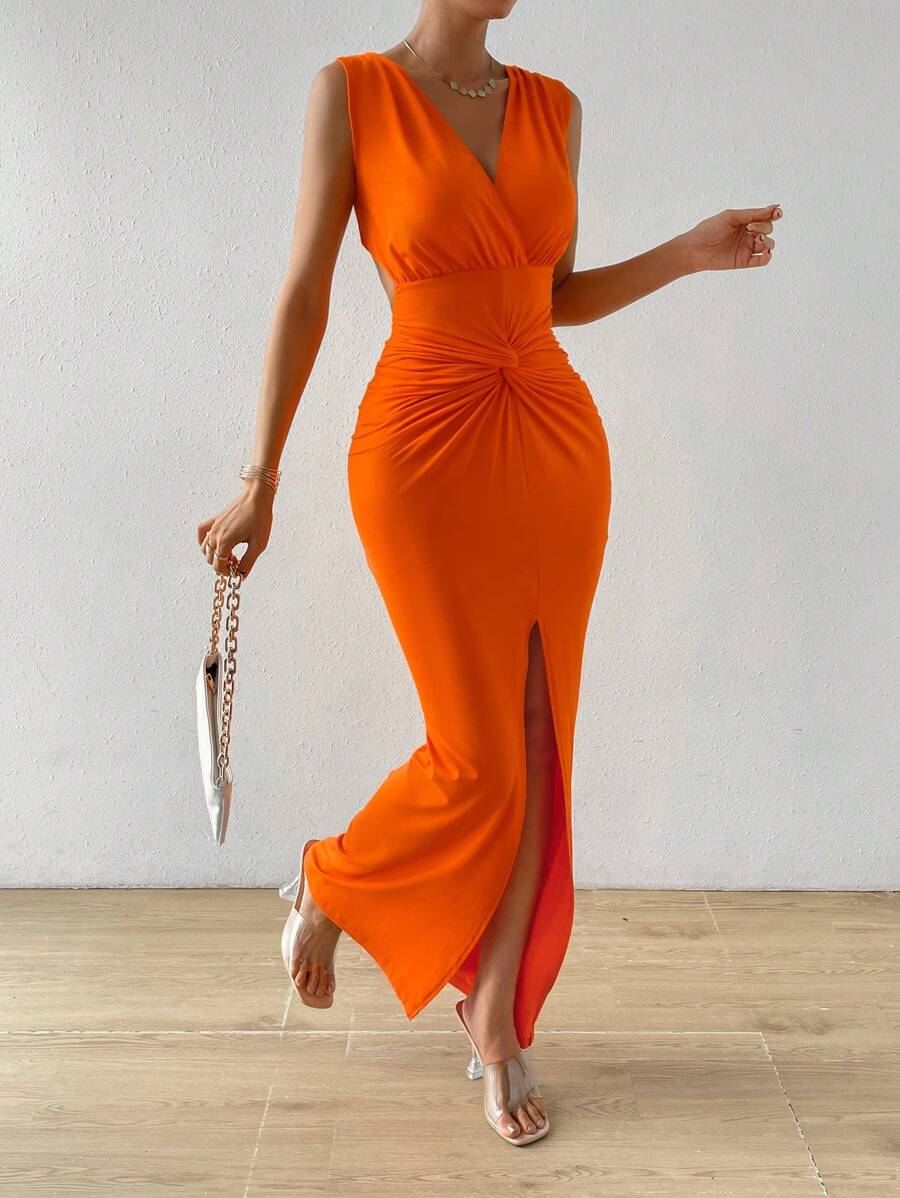 SHEIN Essnce Vestido tank girante delantero de muslo con abertura - Naranja - Ver 1