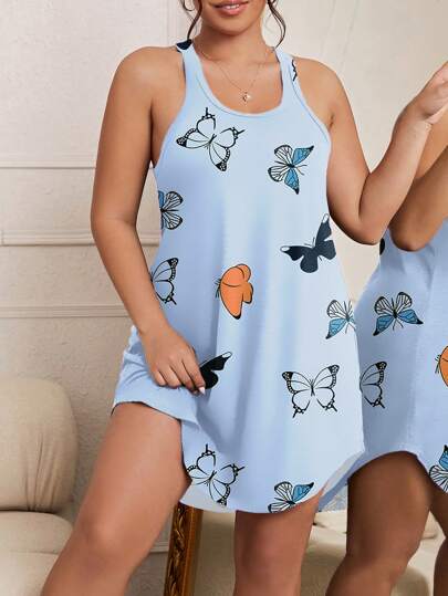 Camisón de pijama de talla grande con estampado de mariposas
