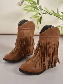 elegante de mujeres de moda Botas cowboy clásico de moda con flecos sin cordones Botas - Marrón - Ver 2
