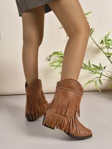 elegante de mujeres de moda Botas cowboy clásico de moda con flecos sin cordones Botas - Marrón - Ver 3