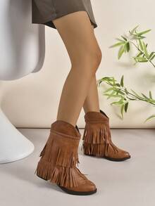 elegante de mujeres de moda Botas cowboy clásico de moda con flecos sin cordones Botas - Marrón - Ver 4